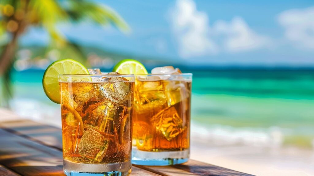 Flasche des besten Jamaica Rums auf Holztisch
