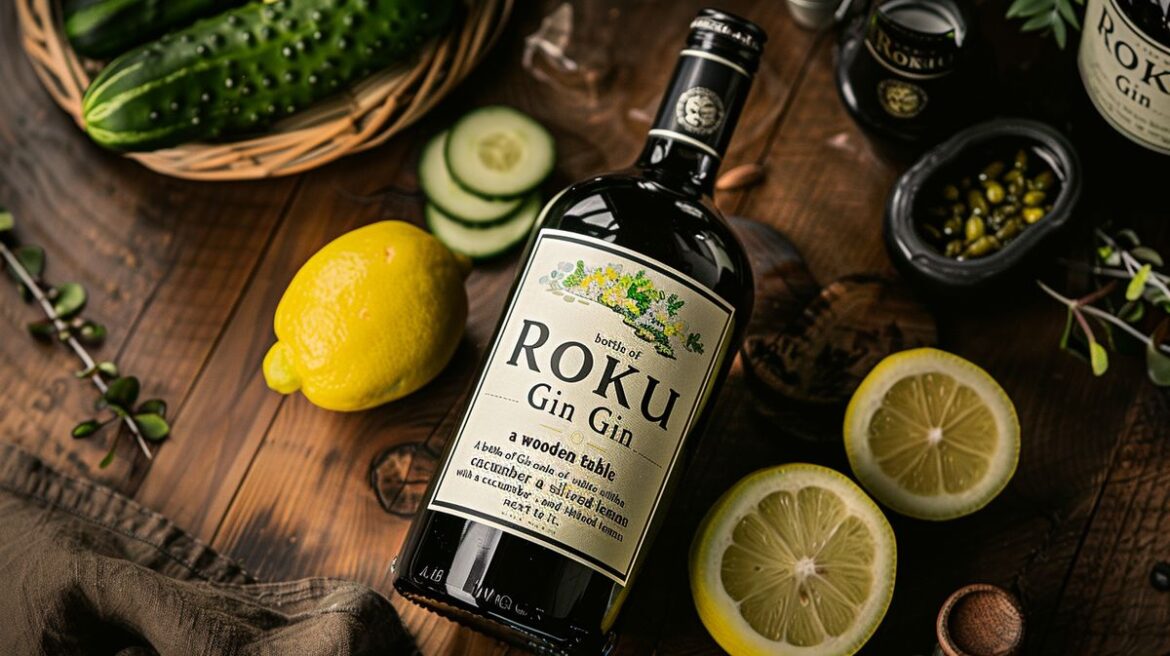 Roku Gin mit Gurke oder Zitrone in einem eleganten Glas serviert, perfekt für einen erfrischenden Cocktail