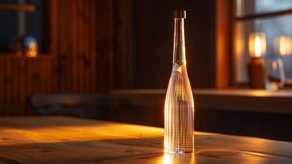 Flasche des Jelzin Vodka neuer Name auf einem Tisch mit stimmungsvoller Beleuchtung