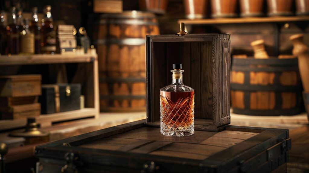 Besonderer Whisky zum Verschenken auf dekorativem Hintergrund