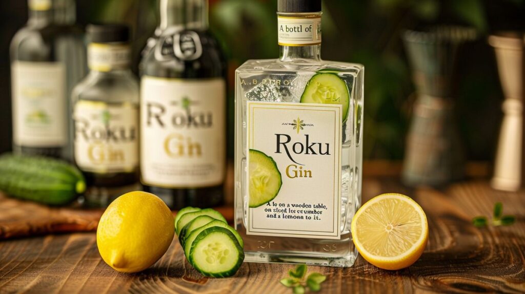 Roku Gin mit Gurke oder Zitrone in einem eleganten Glas serviert