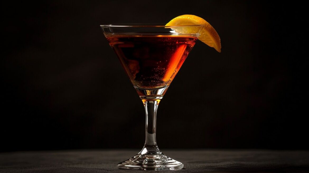 SEO-optimierter Alt-Text: Americano Cocktail mit Gin in einem eleganten Glas, garniert mit einer Orangenscheibe