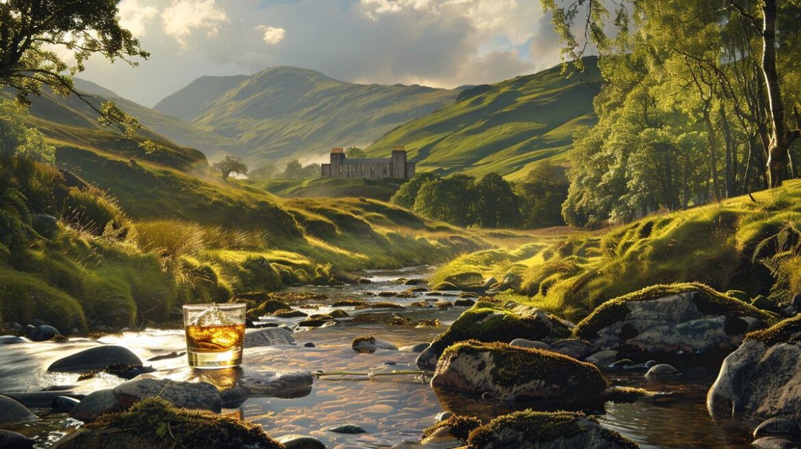 Glen Whisky Bedeutung in malerischer schottischer Landschaft, perfekt für Whisky-Liebhaber