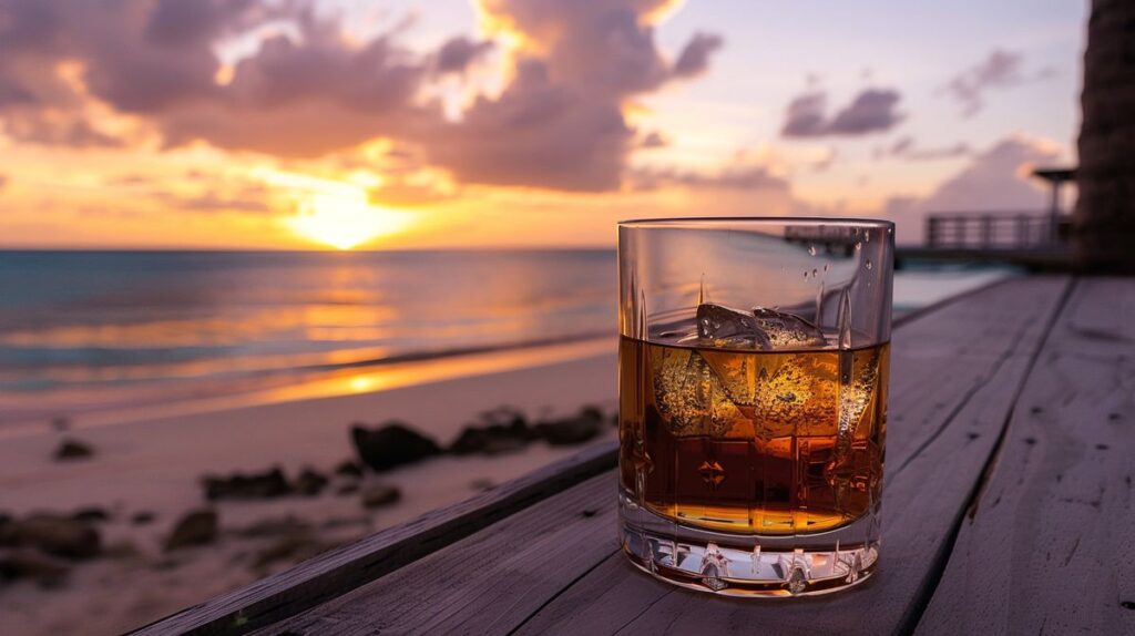 Flasche des besten Jamaica Rums auf Holzhintergrund