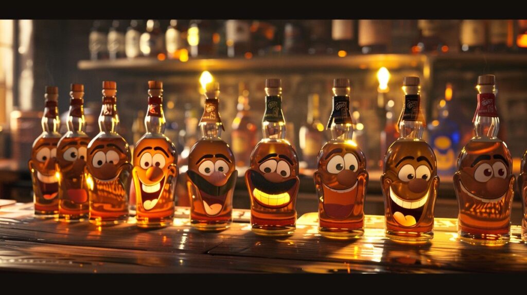 Lustige Whisky Sprüche auf einem humorvollen Bild dargestellt
