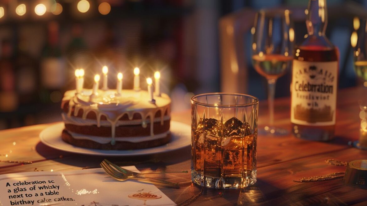 Whisky Geburtstagsspruch auf stilvollem Hintergrund, ideal für Feierlichkeiten