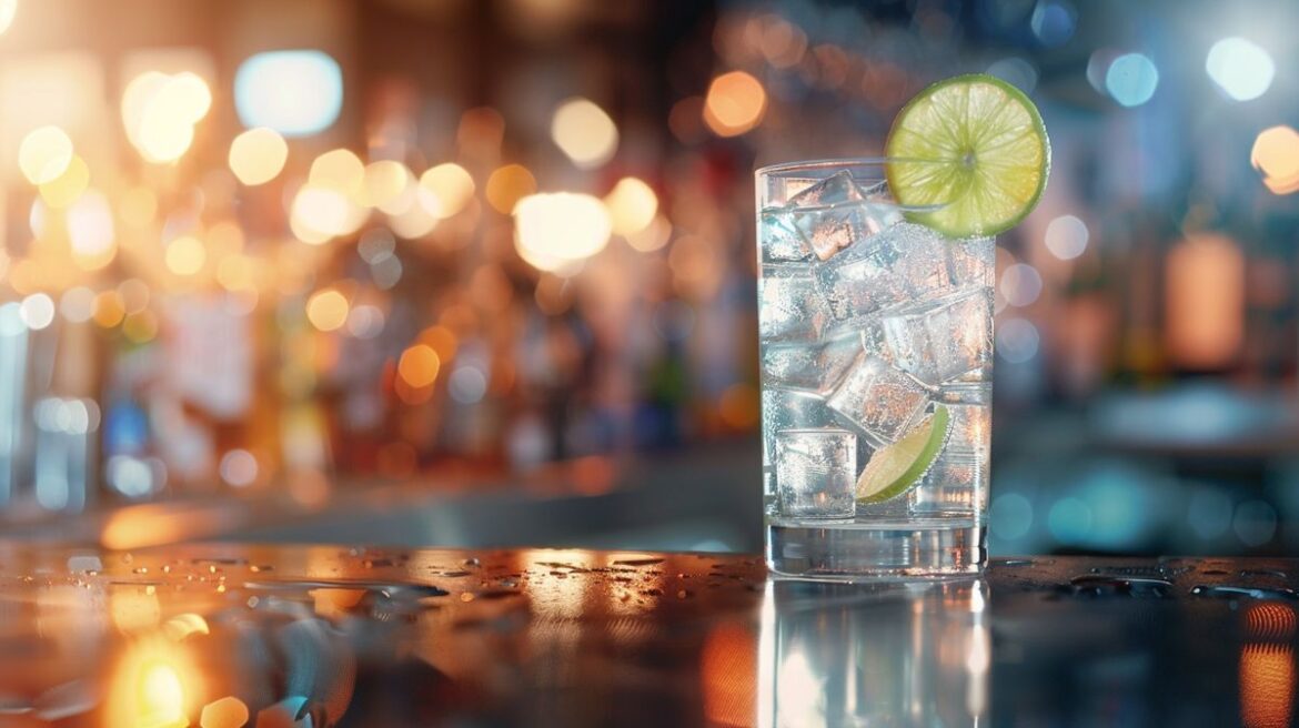 Frau genießt einen Vodka Soda an einer Bar, was ist Vodka Soda erklärt in einem Bild