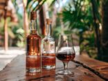 Unterschied zwischen weißem und braunem Rum, dargestellt durch nebeneinander stehende Flaschen