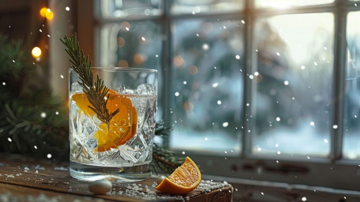 Winter Gin Rezept mit Zutaten und Zubereitungsschritte auf einem Bild dargestellt