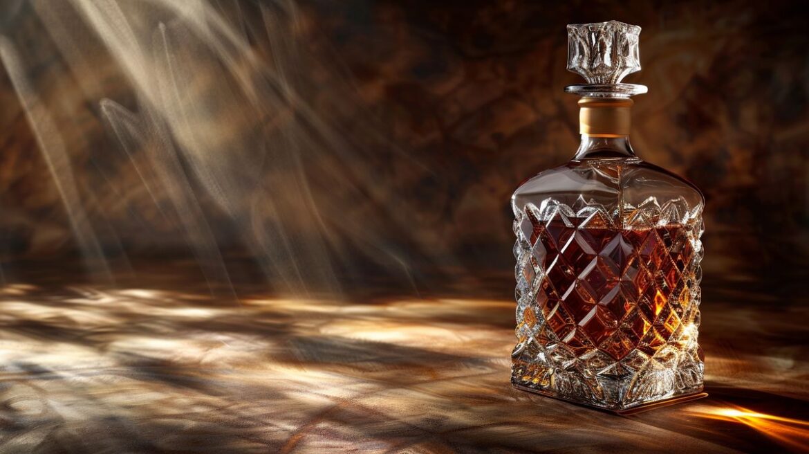 Flasche des teuersten Rums der Welt auf elegantem Hintergrund