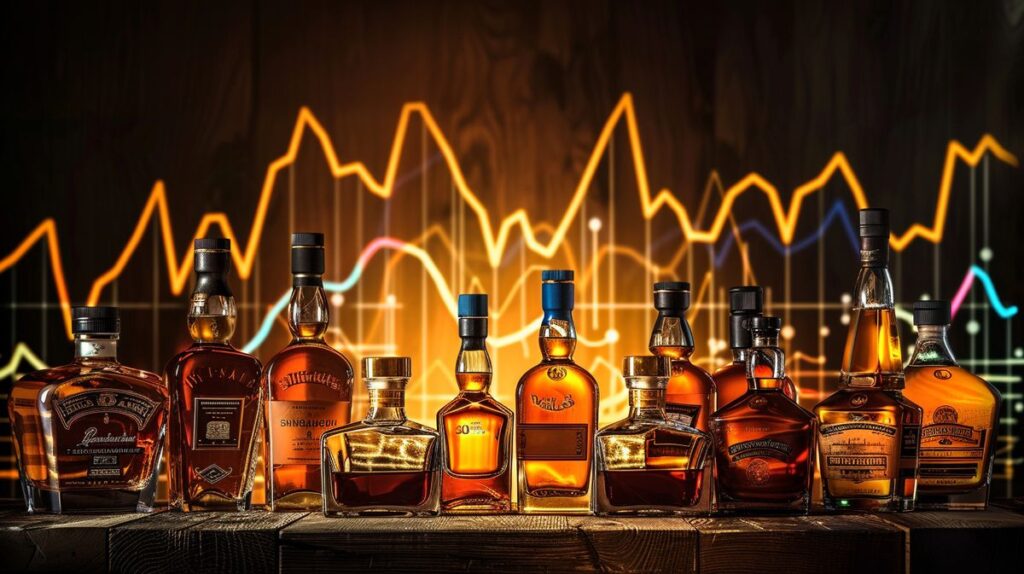 Whisky als Geldanlage in eleganter Flasche auf Holzhintergrund