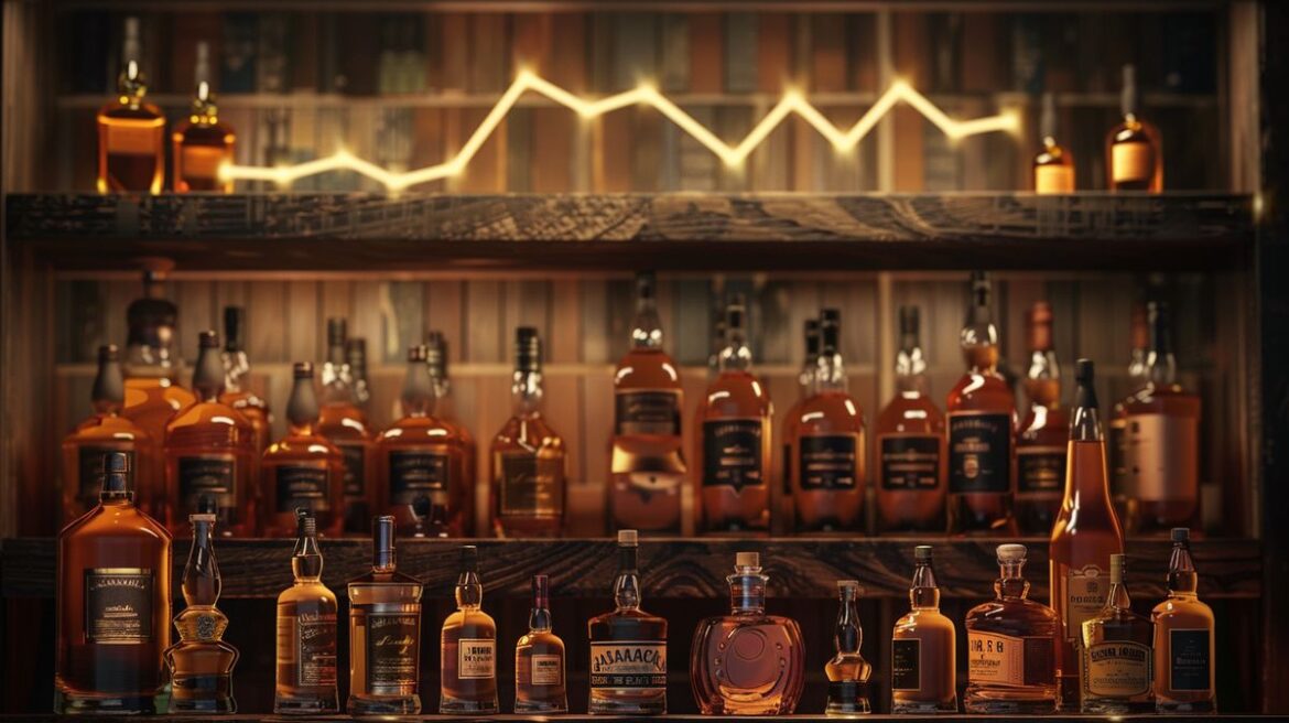 Whisky als Geldanlage: Sammlung seltener Whiskyflaschen auf einem Holzregal