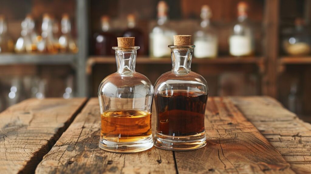 Unterschied zwischen weißem und braunem Rum, dargestellt durch zwei Gläser auf einem Tisch