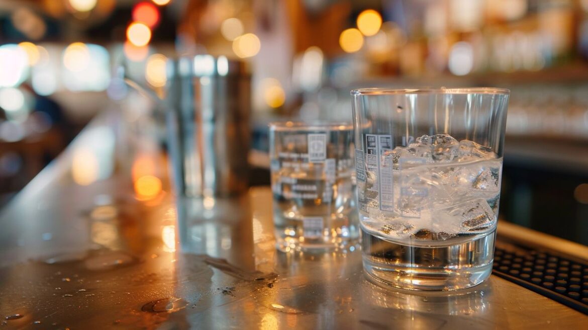 Vodka Soda Mischverhältnis in einem klaren Glas mit Zitronenscheibe