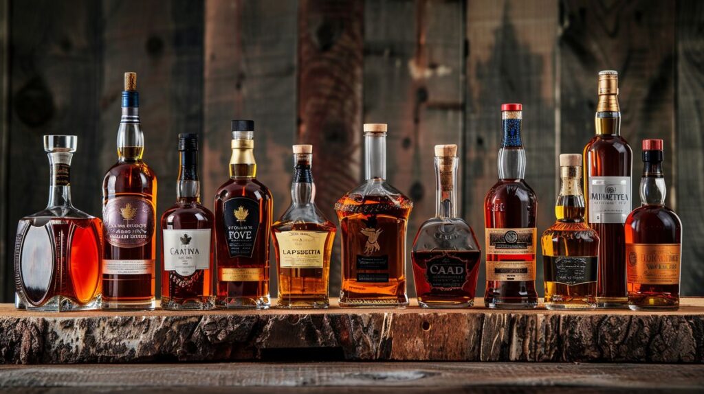 Beste Auswahl an kanadischem Whisky auf Holzhintergrund