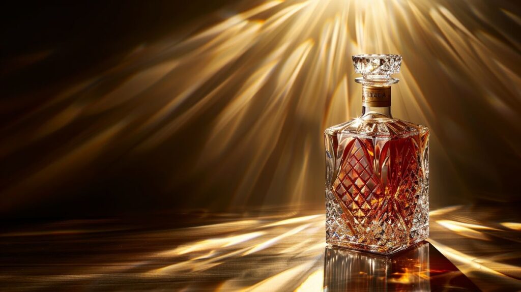 Flasche des teuersten Rums der Welt auf einem eleganten Hintergrund präsentiert