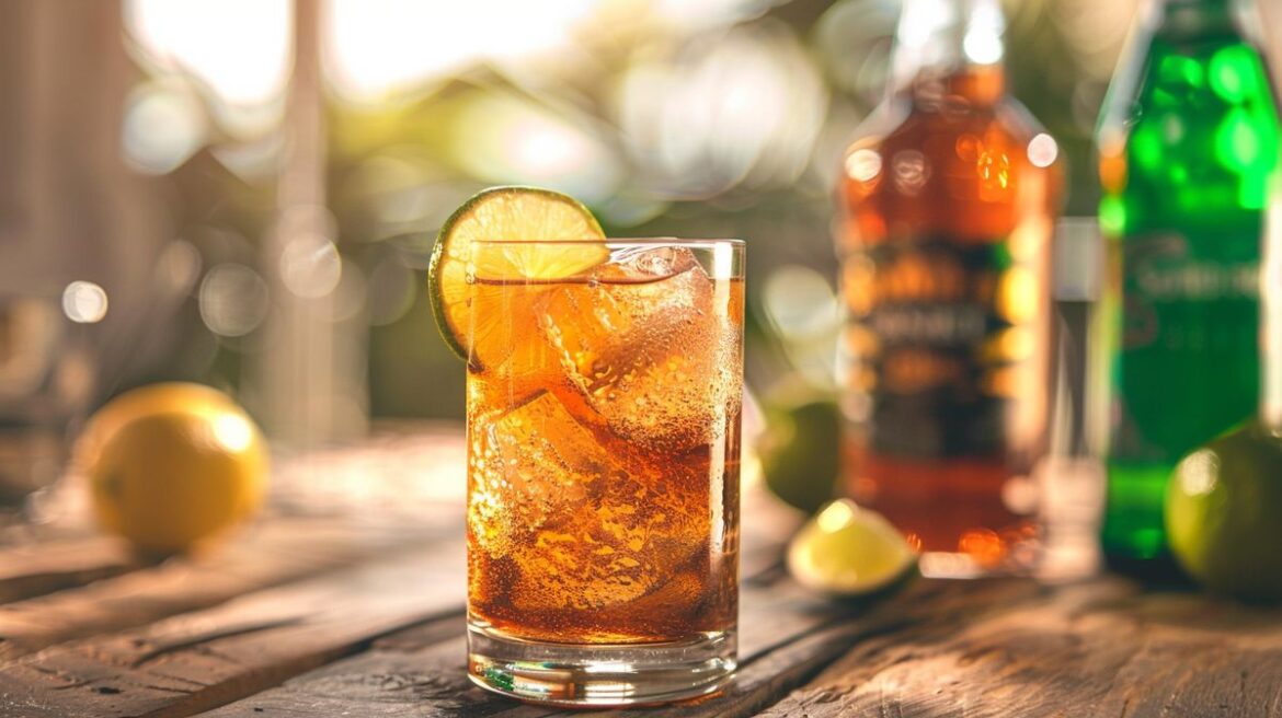 Sanbitter Rezepte mit Tonic in stilvollem Glas, garniert mit einer Zitronenscheibe und Rosmarinzweig, ideal für erfrischende Getränke