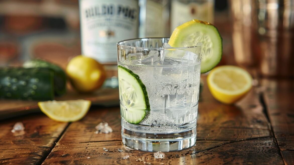Bulldog Gin mit Gurke oder Zitrone in einem eleganten Glas serviert, perfekt für Cocktailliebhaber